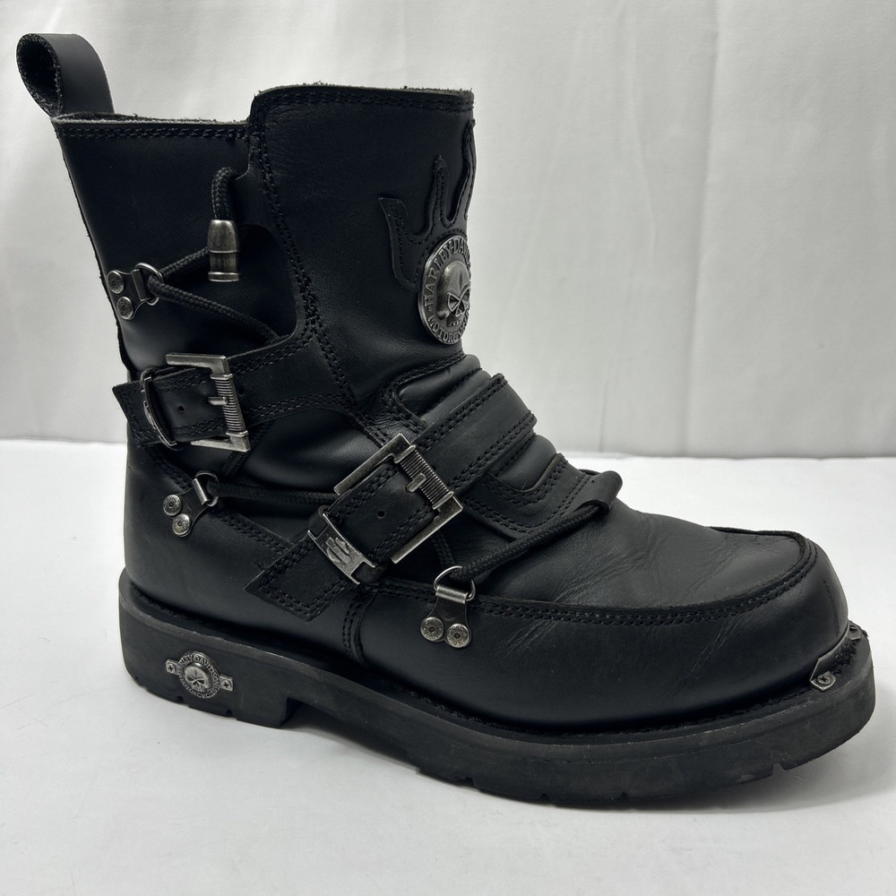 Harley Davidson Brake Light D94167 Motorcycle Boots Mens 10.5W Black Leather Zip